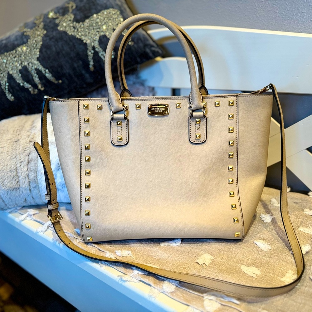 Gorgeous Michael Kors Saffiano leather studded tote! Like new!